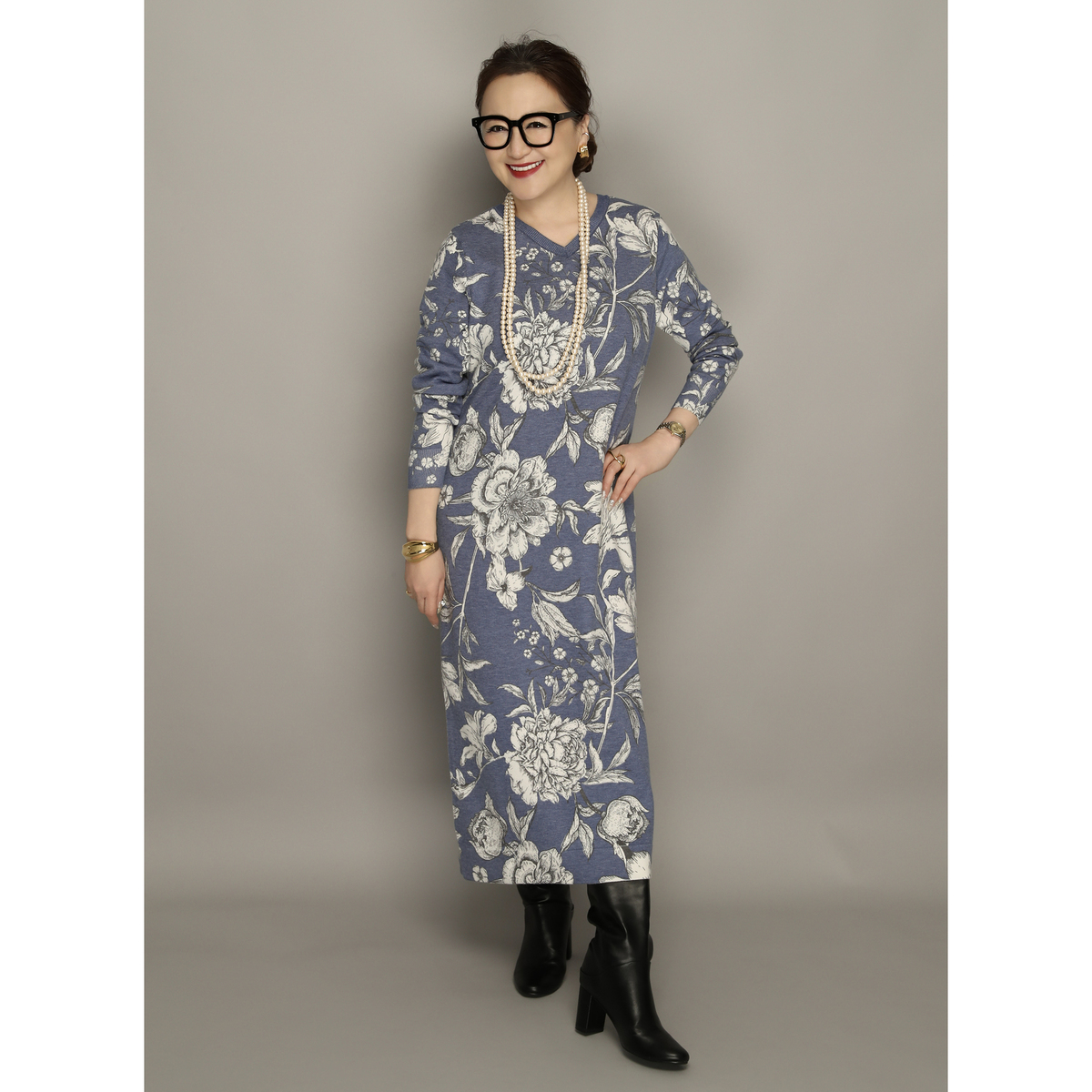 Anne Coquine コアスパンヤーンプリント2WAYニットワンピース