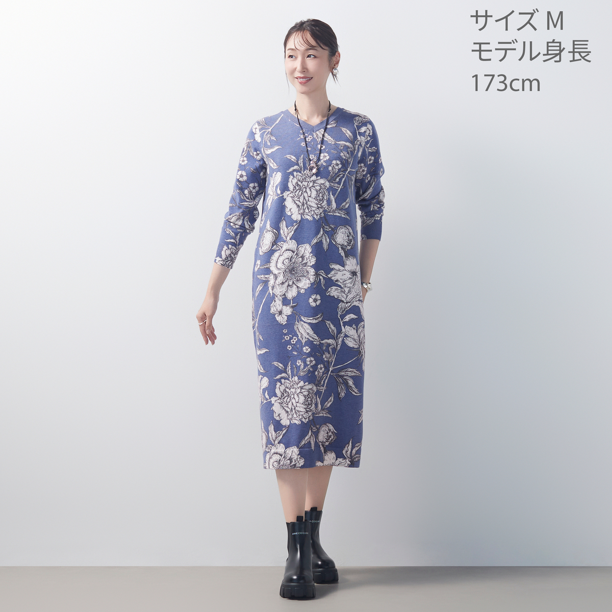 Anne Coquine コアスパンヤーンプリント2WAYニットワンピース