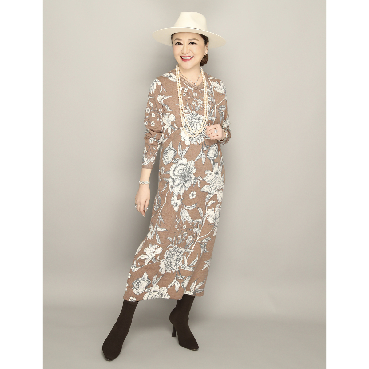 Anne Coquine コアスパンヤーンプリント2WAYニットワンピース