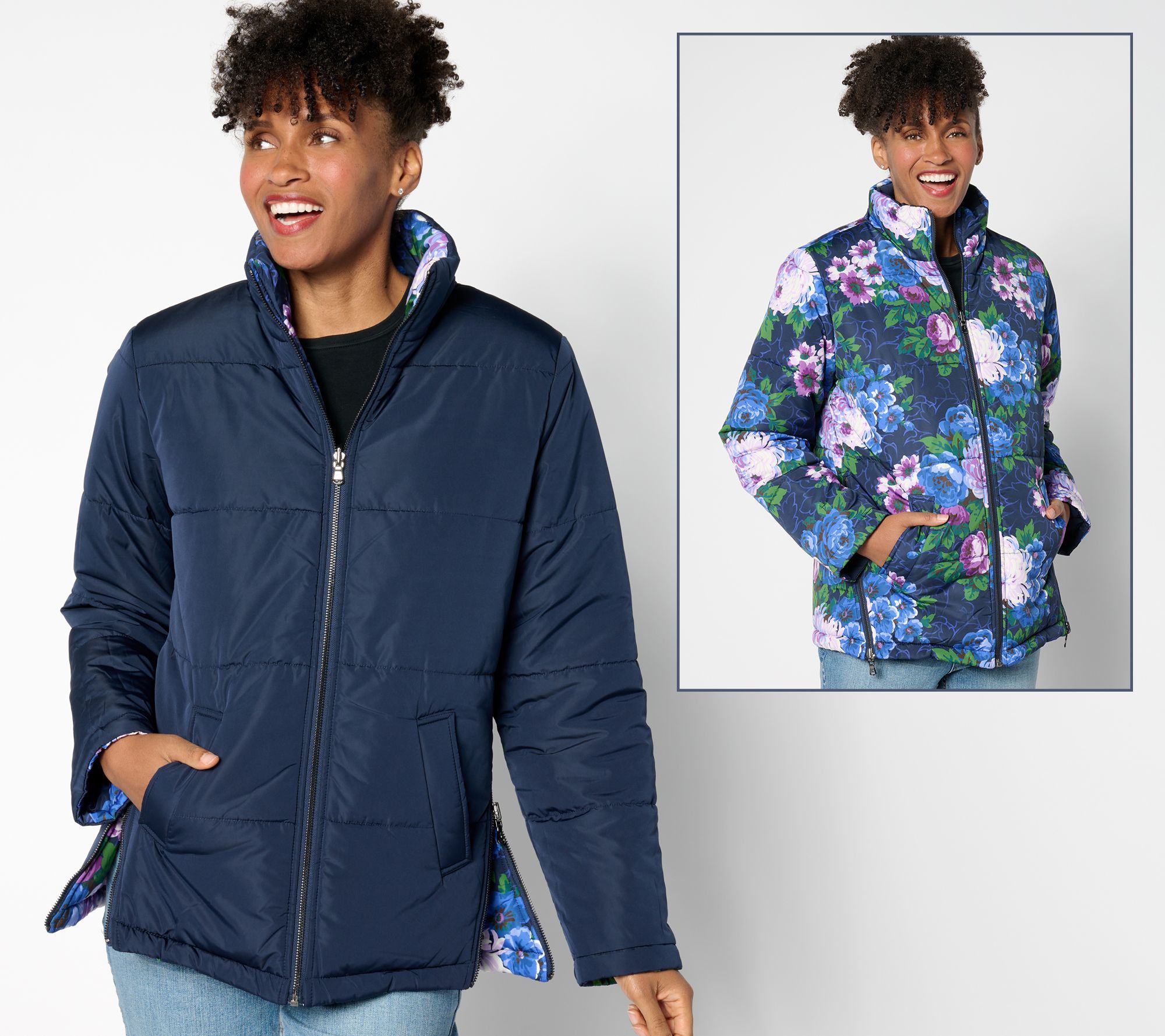 Isaac Mizrahi Live! Printed Reversible Puffer Jacket - QVC.com