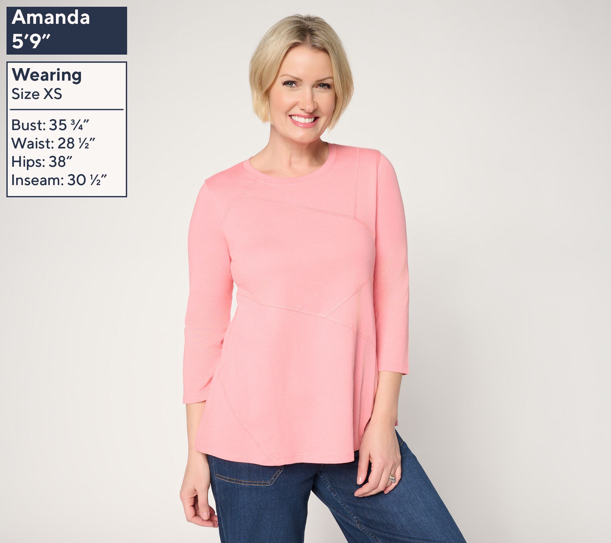 LOGO by Lori Goldstein 3/4 Sleeve Patchwork Seam Top - QVC.com