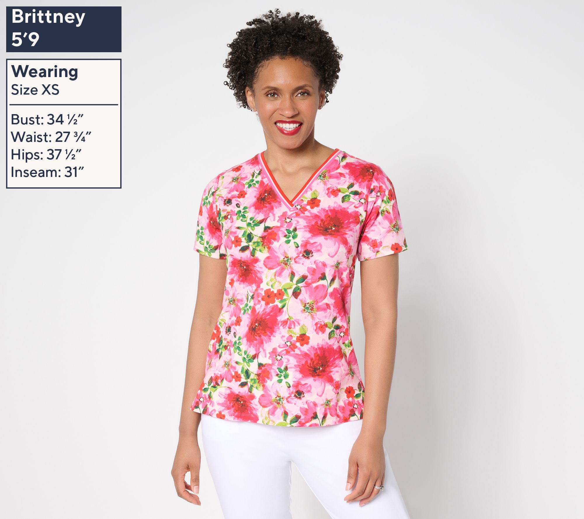 Isaac Mizrahi Live! Printed V-Neck Short Sleeve Top - QVC.com