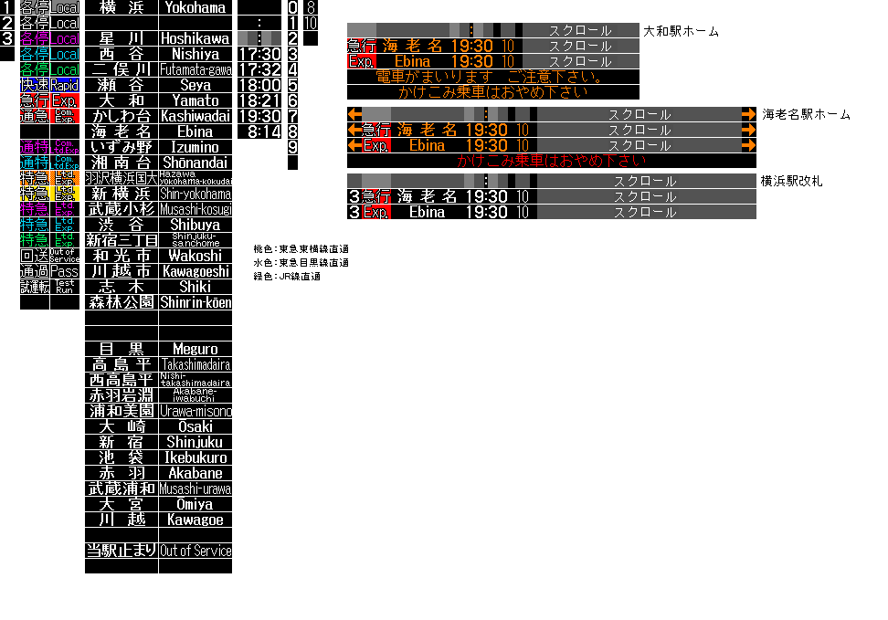 相鉄(相模鉄道) 横浜駅 LED電光掲示板 発車標シミュレーター