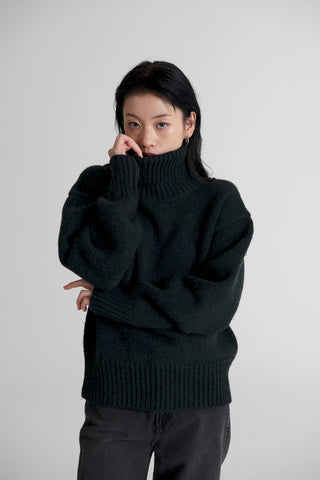 Turtle Neck Knit Sweater Black Pine