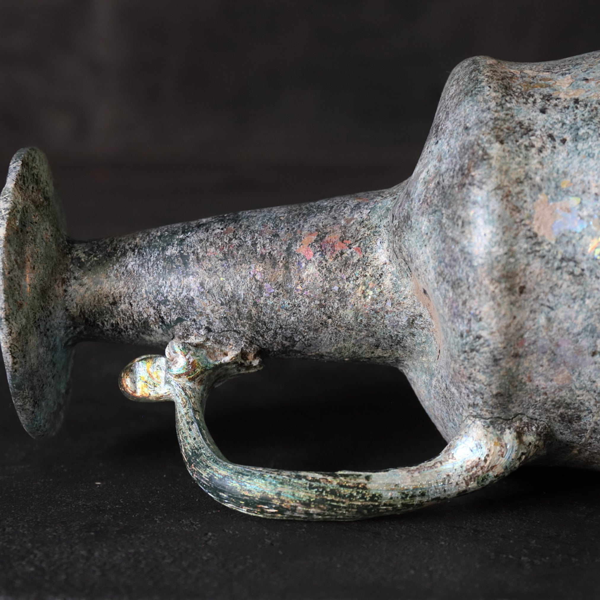 古代 ローマンガラス 銀化 把手付瓶（先史：3世紀以前） | 入蘆花