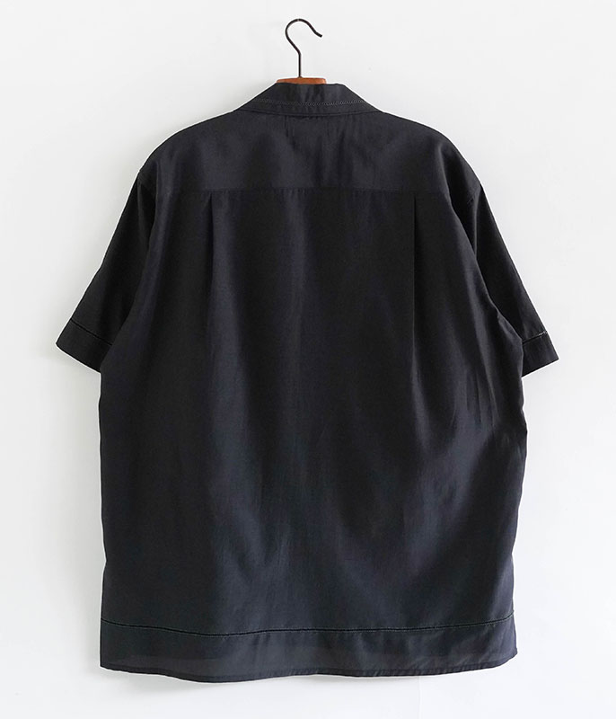 YOKE EMBROIDAREY OPEN COLLAR SHIRT [BLACK] - Fresh Service