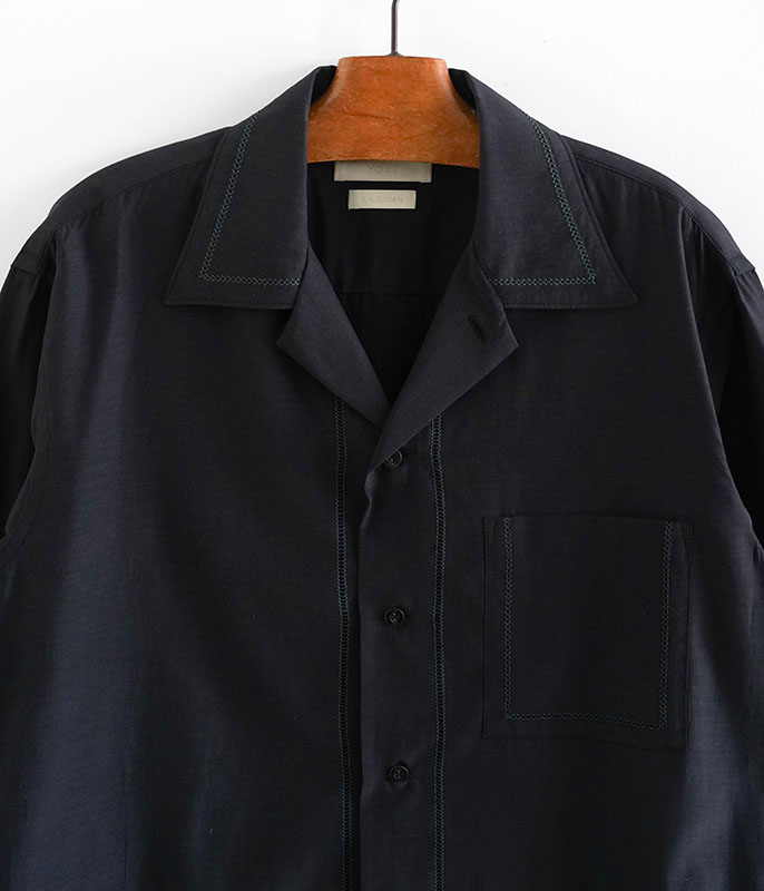 YOKE EMBROIDAREY OPEN COLLAR SHIRT [BLACK] - Fresh Service
