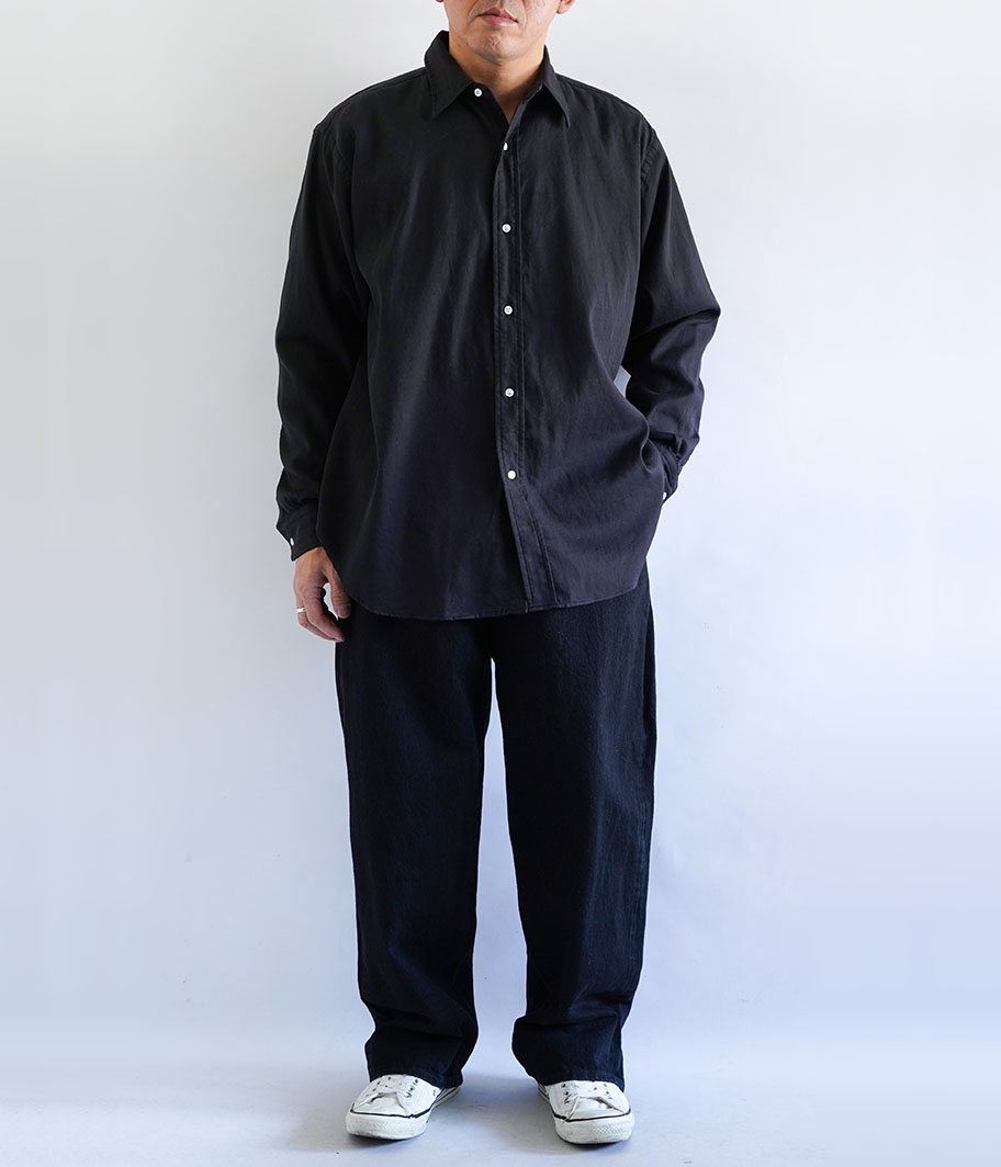 A.PRESSE Double Weave Twill Regular Collar Shirt [BLACK] - Fresh