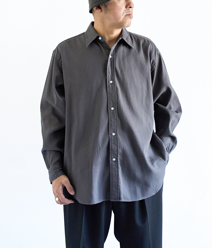 A.PRESSE Double Weave Twill Regular Collar Shirt [GRAY] - Fresh