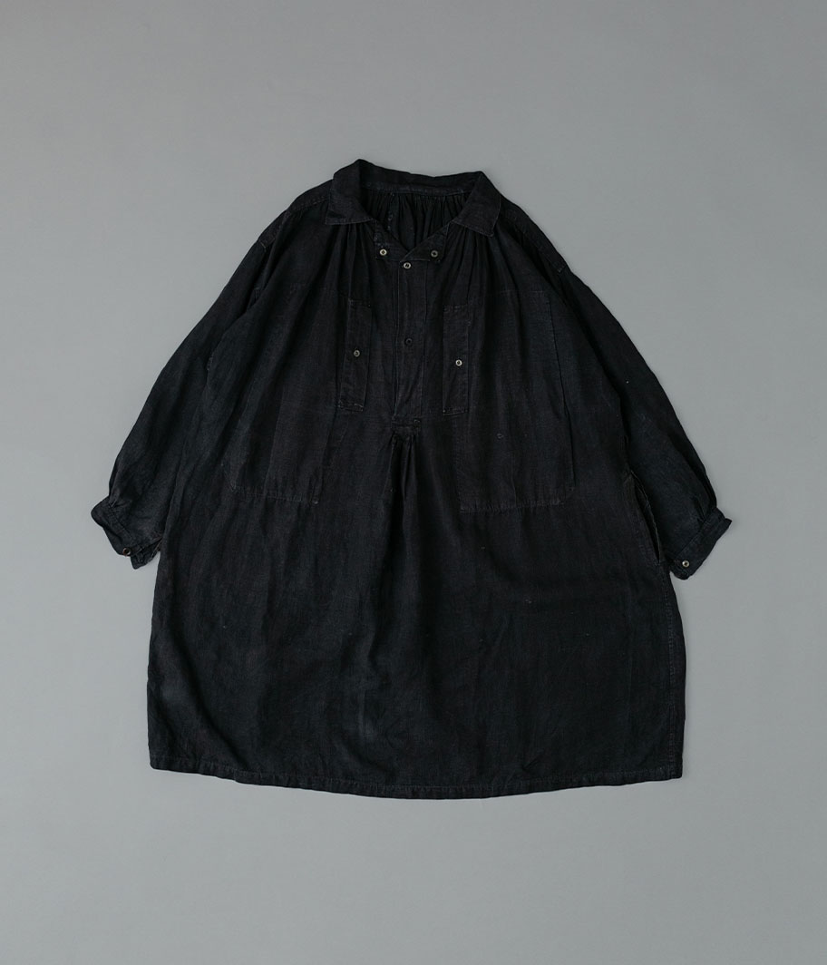 30'S ブラックリネンフレンチワークスモック - Fresh Service