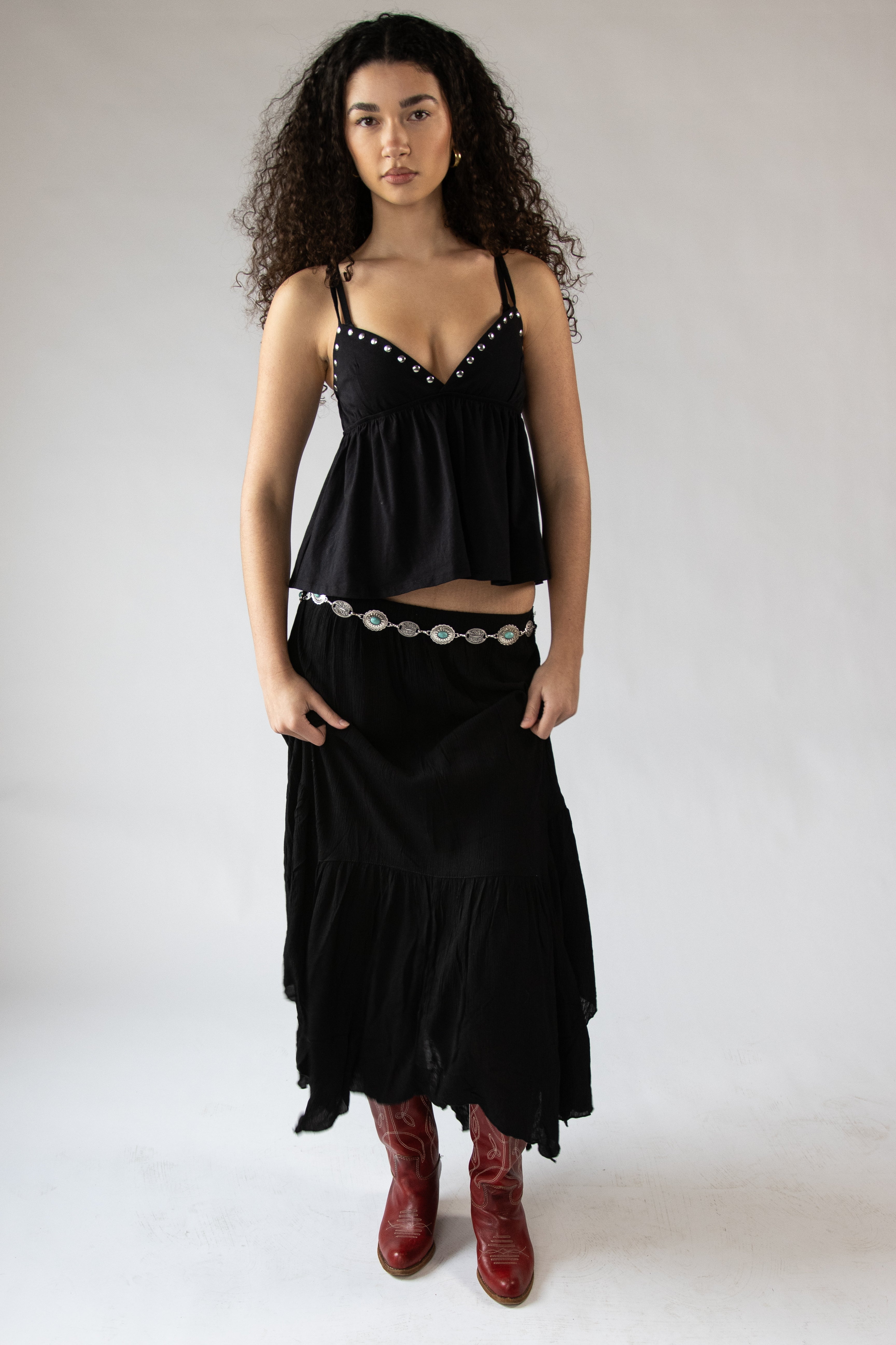 Turquoise Belt Hanky Hem Maxi Skirt – Ragstock