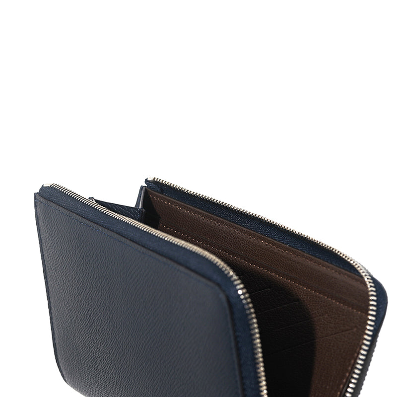 L字型ファスナーロングウォレット(ネイビー×ブラウン) – recomma