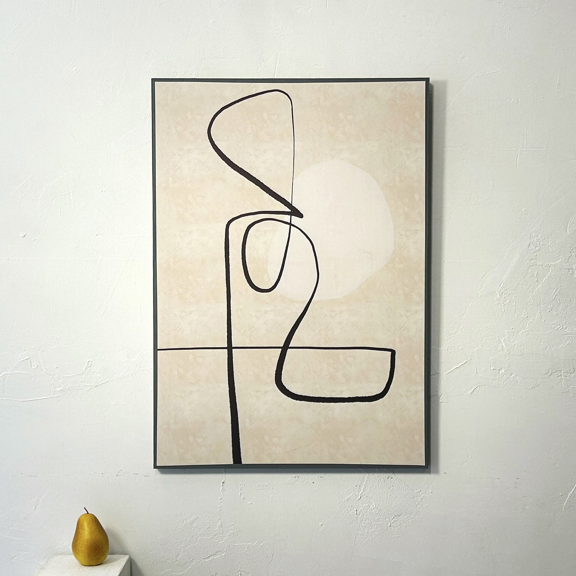 アートパネル 抽象画「ベージュまだら背景×ホワイト楕円＆ブラック