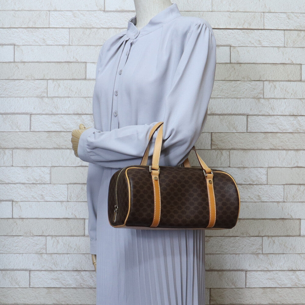 CELINE Mini Boston Bag Macadam Handbag PVC Brown Women's Used