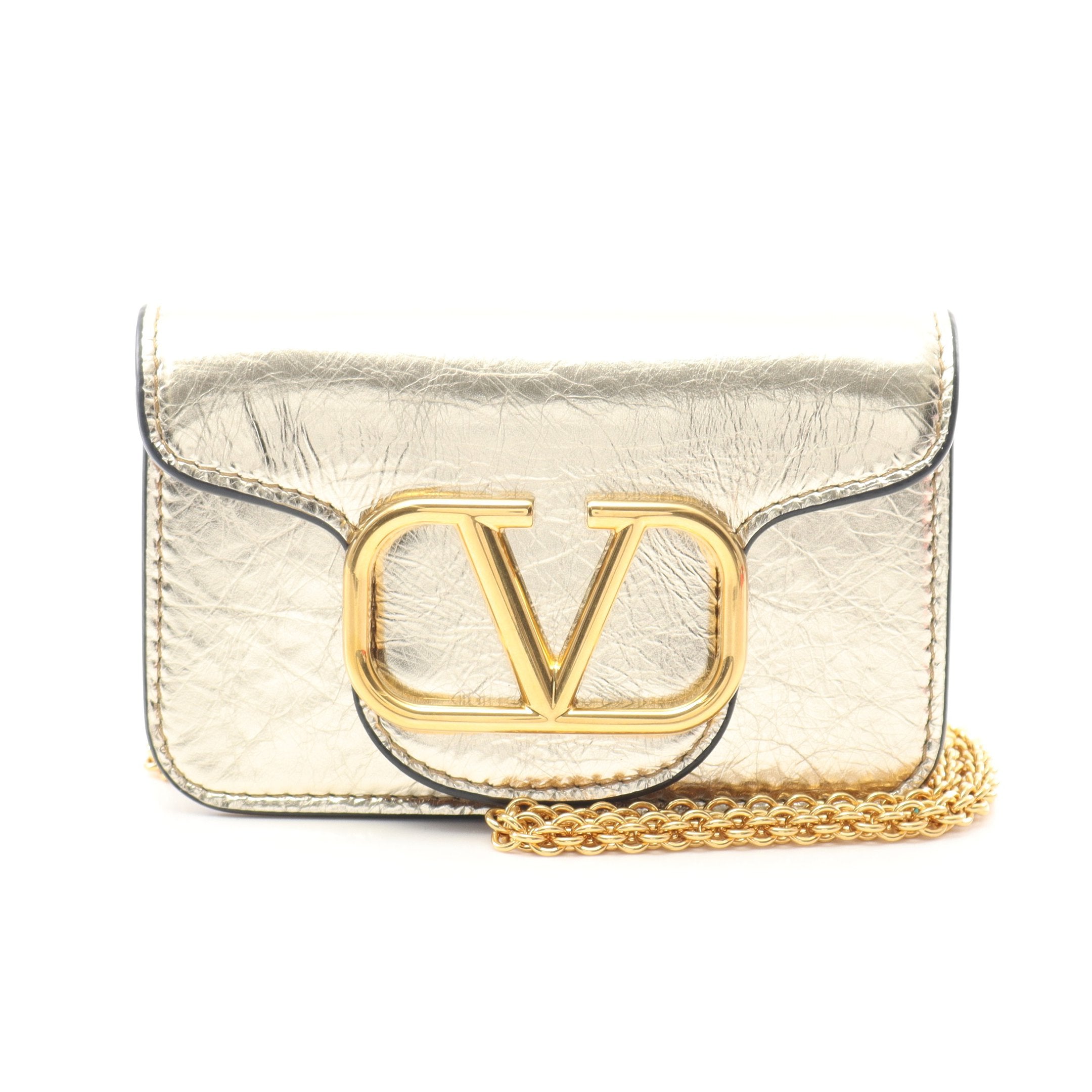 Vロゴ チェーンショルダーバッグ レザー ゴールド キーリング付き