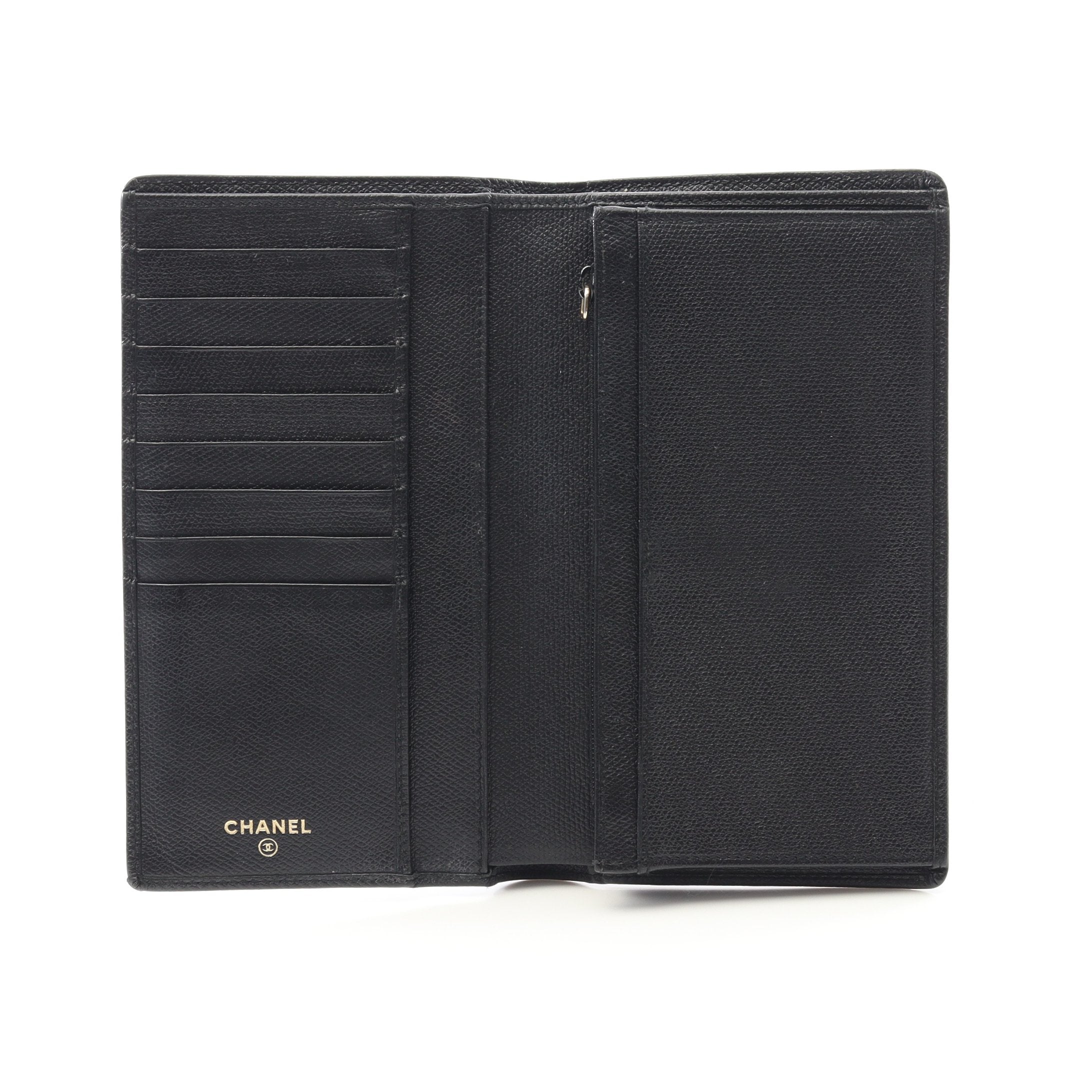 ココボタン 二つ折り長財布 レザー ブラック ゴールド金具 シャネル