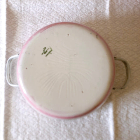 フランスJAPYジャピー社 アンティークホーロー両手鍋 ピンクローズ