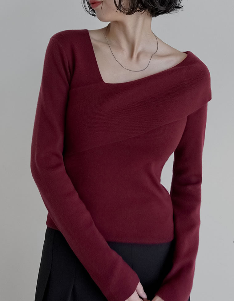 アシンメトリーネックニットトップス - トップス通販 | 人気レディース