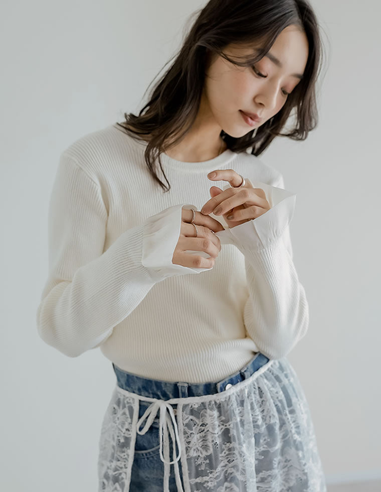 袖オーガンジーフリルニットトップス - トップス通販 | 人気レディース