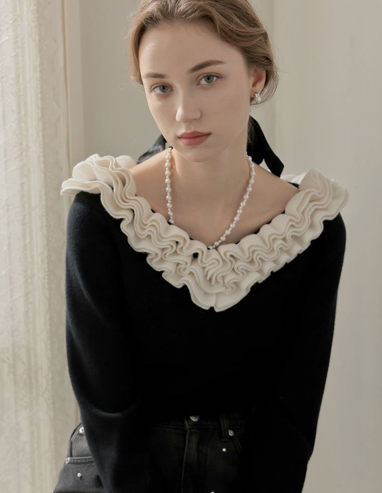 フリルVネックニットトップス - トップス通販 | 人気レディース