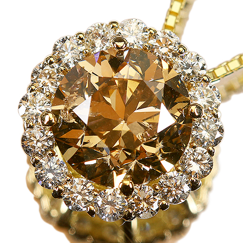 ブラウンダイヤモンド 2.1ct ダイヤモンド 0.4ct ゴールド ネックレス