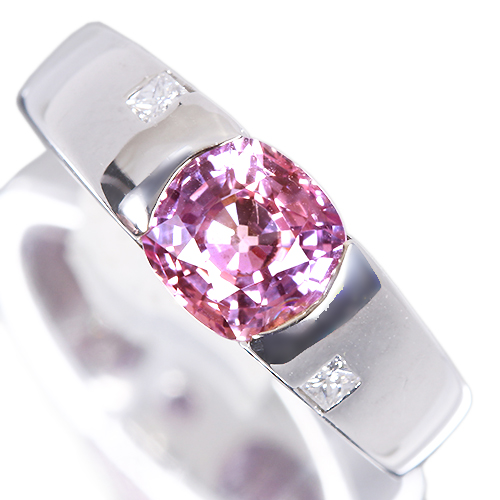 非加熱パープルサファイア 1.58ct ダイヤモンド プラチナ リング(指輪
