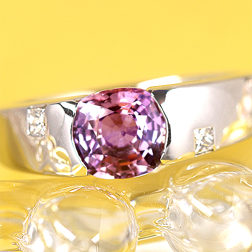 非加熱パープルサファイア 1.58ct ダイヤモンド プラチナ リング(指輪