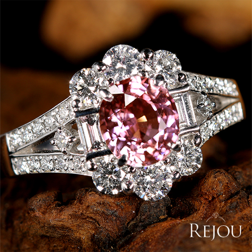 非加熱パパラチアサファイア 1.235ct ダイヤモンド 1.03ct プラチナ