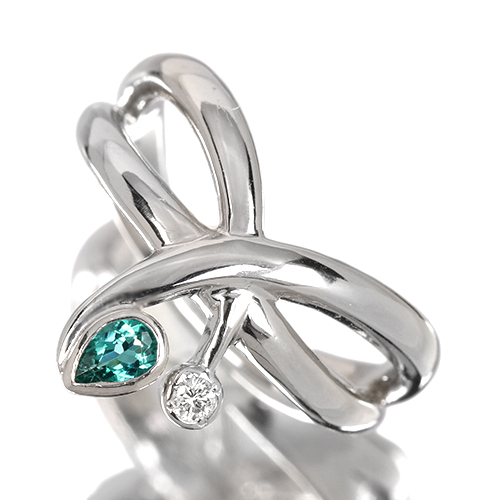 ブラジル産パライバトルマリン 0.18ct ダイヤモンド プラチナ リング
