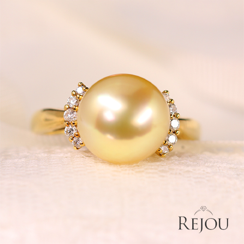 南洋ゴールデンパール 10㎜ ダイヤモンド イエローゴールド リング