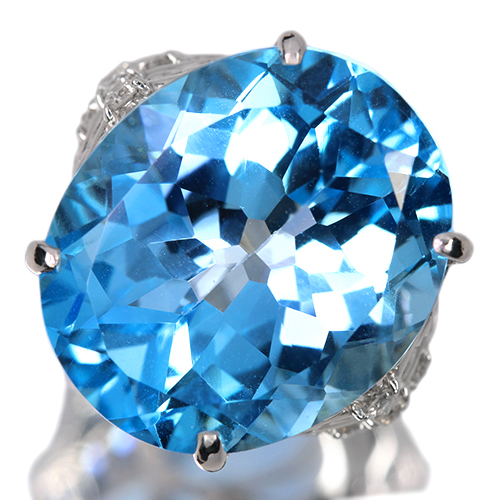 大粒スイスブルートパーズ 25ct ダイヤモンド ホワイトゴールド リング