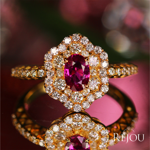 非加熱ルビー 0.57ct ダイヤモンド イエローゴールド リング（指輪