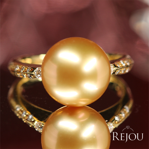 南洋ゴールデンパール 11㎜ ダイヤモンド イエローゴールド リング