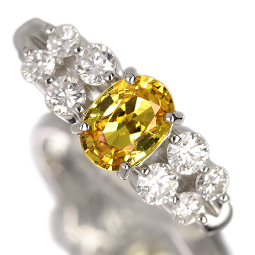 非加熱イエローサファイア 1.0ct ダイヤモンド 0.5ct プラチナ リング