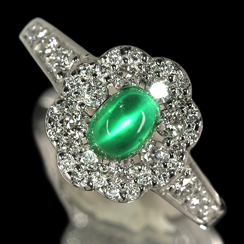 エメラルドキャッツアイ 0.7ct ダイヤモンド 0.5ct プラチナ リング