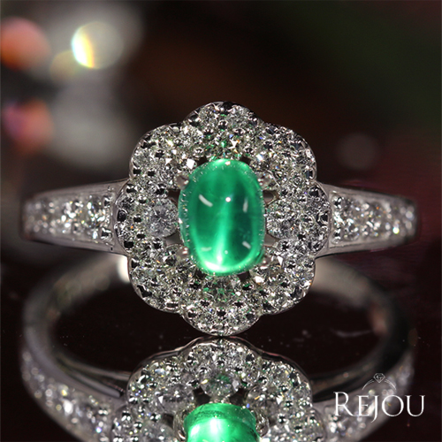 エメラルドキャッツアイ 0.7ct ダイヤモンド 0.5ct プラチナ リング
