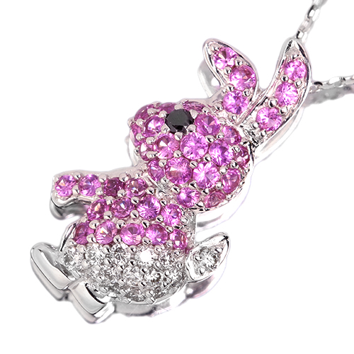 新作】ピンクサファイア（ウサギ） 0.4ct ブラックダイヤモンド