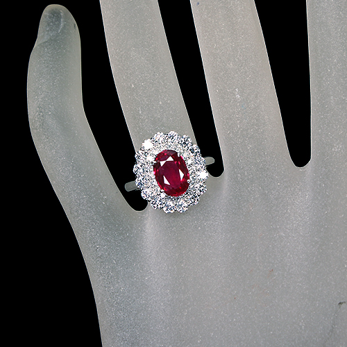新作＞ルビー 3.15ct ダイヤモンド 1.34ct プラチナ ダイヤモンド