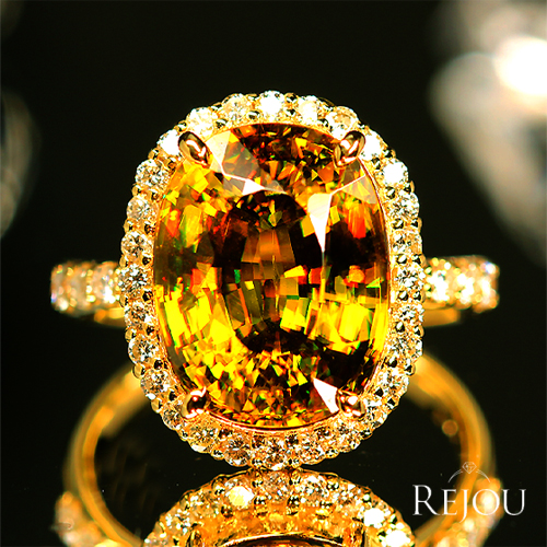 スフェーン 7.4ct ダイヤモンド 0.5ct イエローゴールド リング(指輪