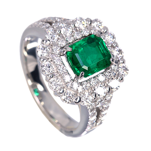 エメラルド(vivid green) 1.1ct ダイヤモンド 約1ct プラチナ リング