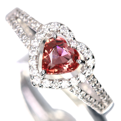 ハートシェイプパパラチアサファイア 0.7ct ダイヤモンド プラチナ