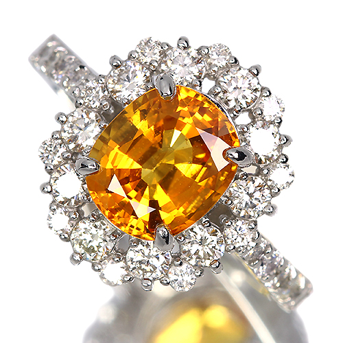 ゴールデンサファイア 2.4ct ダイヤモンド 0.8ct プラチナ リング(指輪