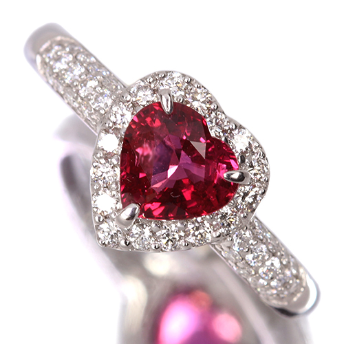 ハートシェイプ非加熱ピジョンブラッドルビー 1ct ダイヤモンド 0.3ct