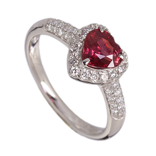 ハートシェイプ非加熱ピジョンブラッドルビー 1ct ダイヤモンド 0.3ct