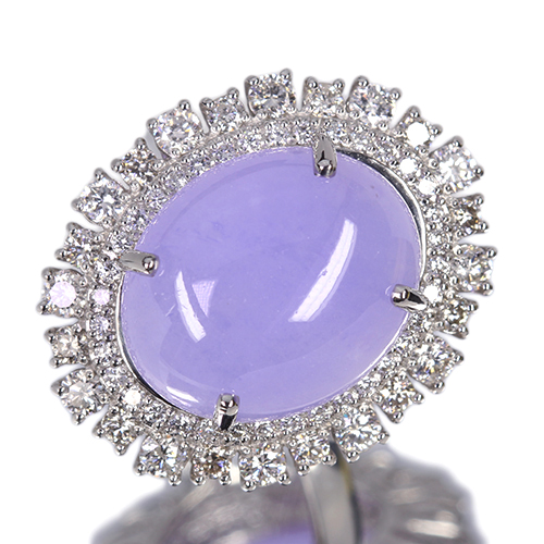 ラベンダー翡翠 15ct ダイヤモンド 1.5ct プラチナ リング(指輪)【品質