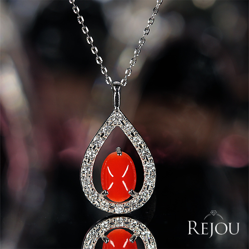 血赤珊瑚 約0.5ct ダイヤモンド プラチナ ネックレス【品質保証書/NGL