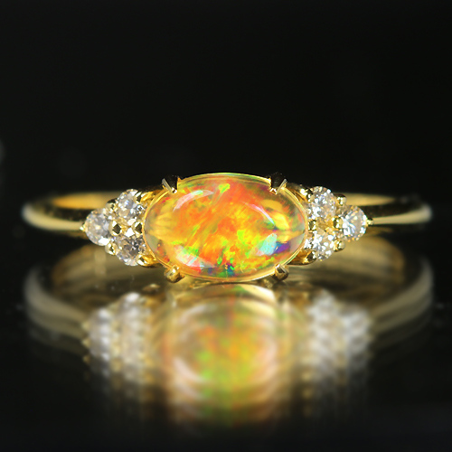 メキシコ産オパール 0.6ct ダイヤモンド イエローゴールド リング