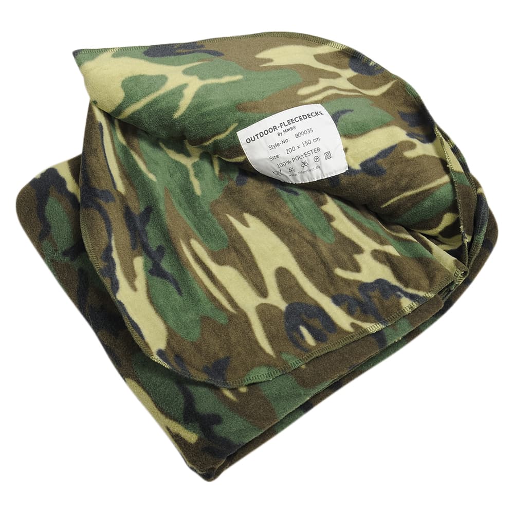 ブランケット ウッドランド迷彩 100%ポリエステル 200×150cm 収納袋