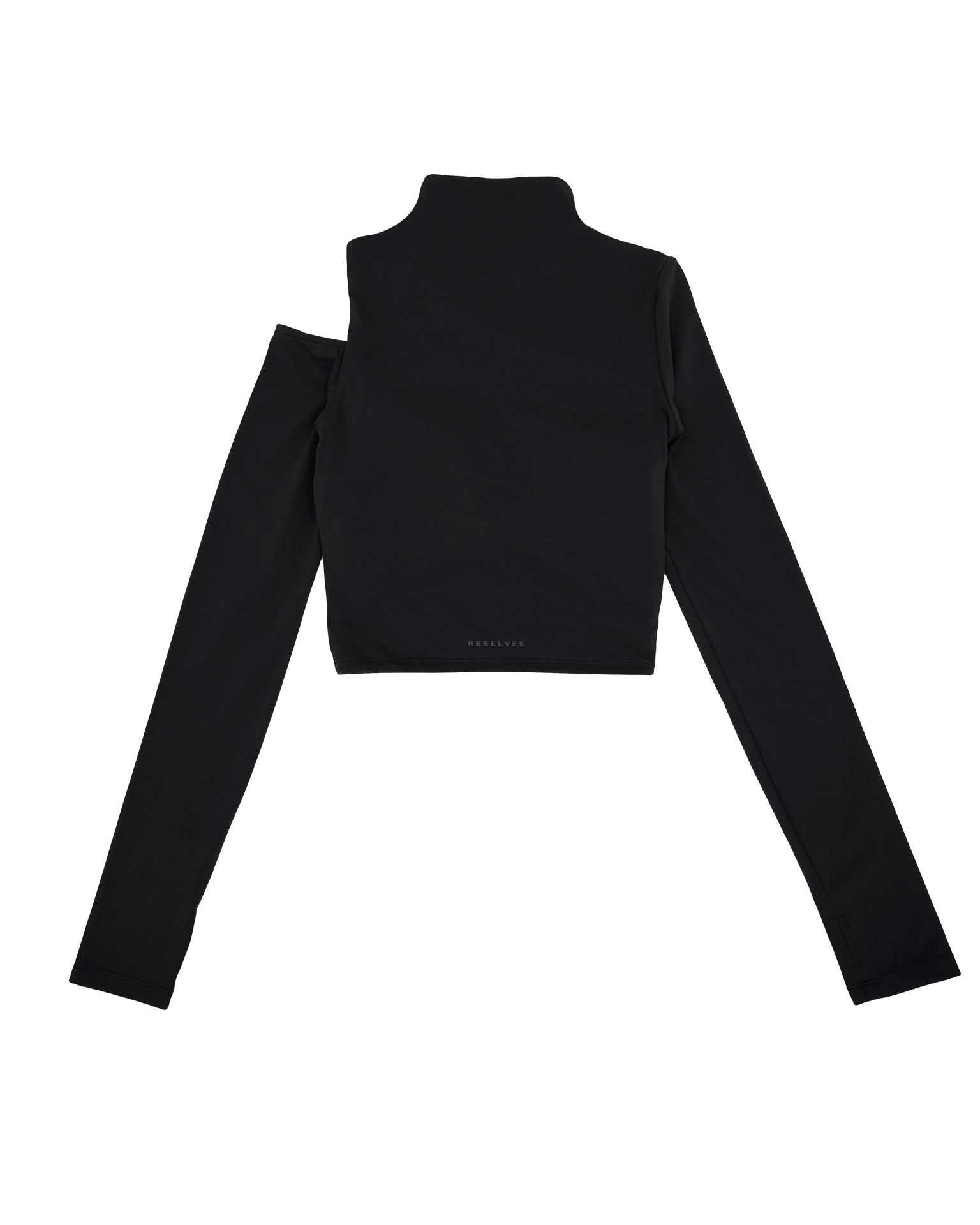 MICHELLE ショルダーカット ロングスリーブ クロップドトップス -black