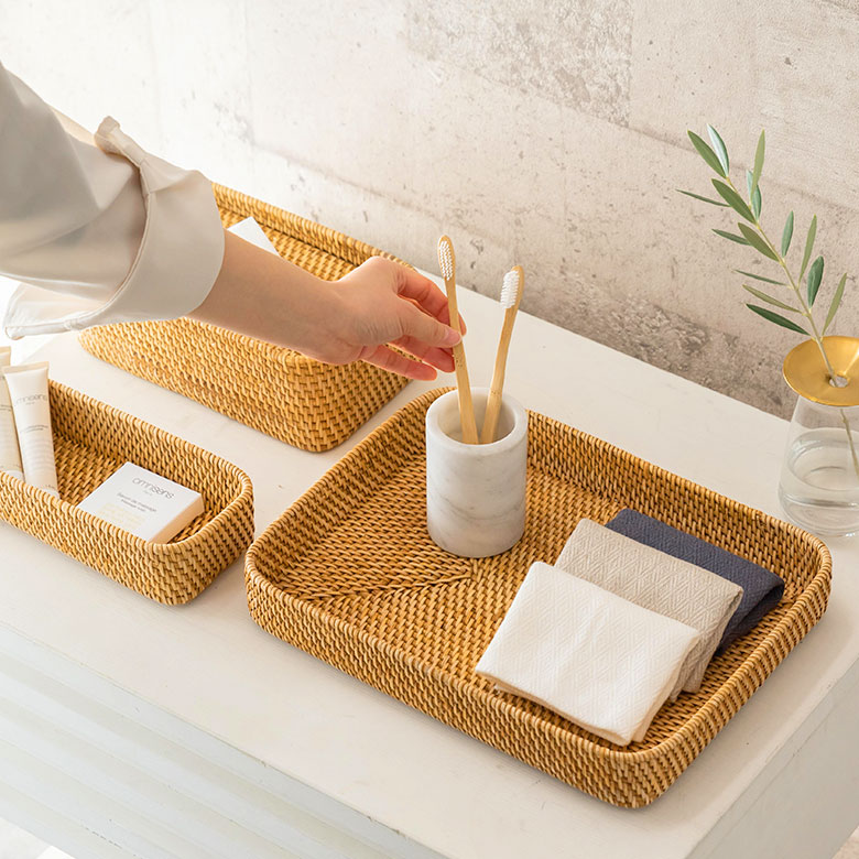 トレイ トレー Lサイズ ボックス ケース ラタン 籐 ホワイト